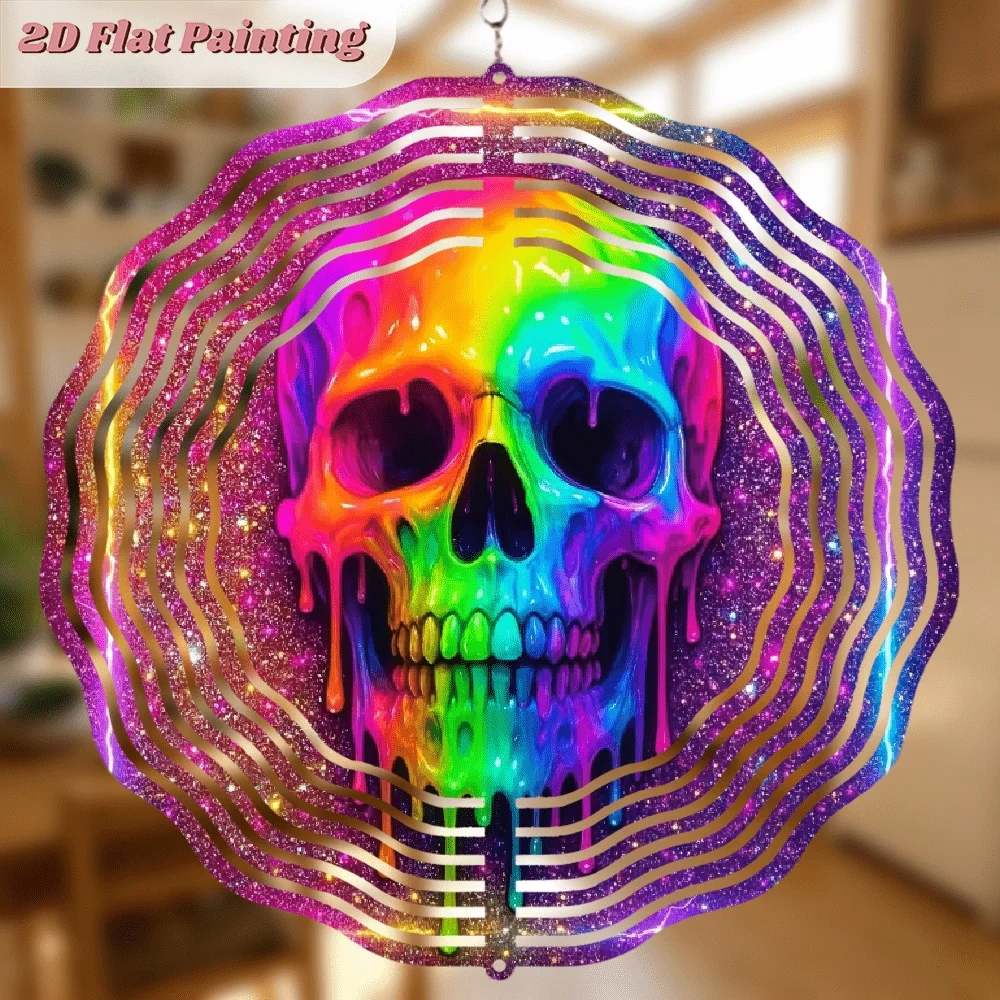 CIFbuy 2D Metal Wind Chimes Christmas Halloween Dia De Los Muertos Spinning Hanging Ornament Skull Outdoor Garden Yard Patio Dec