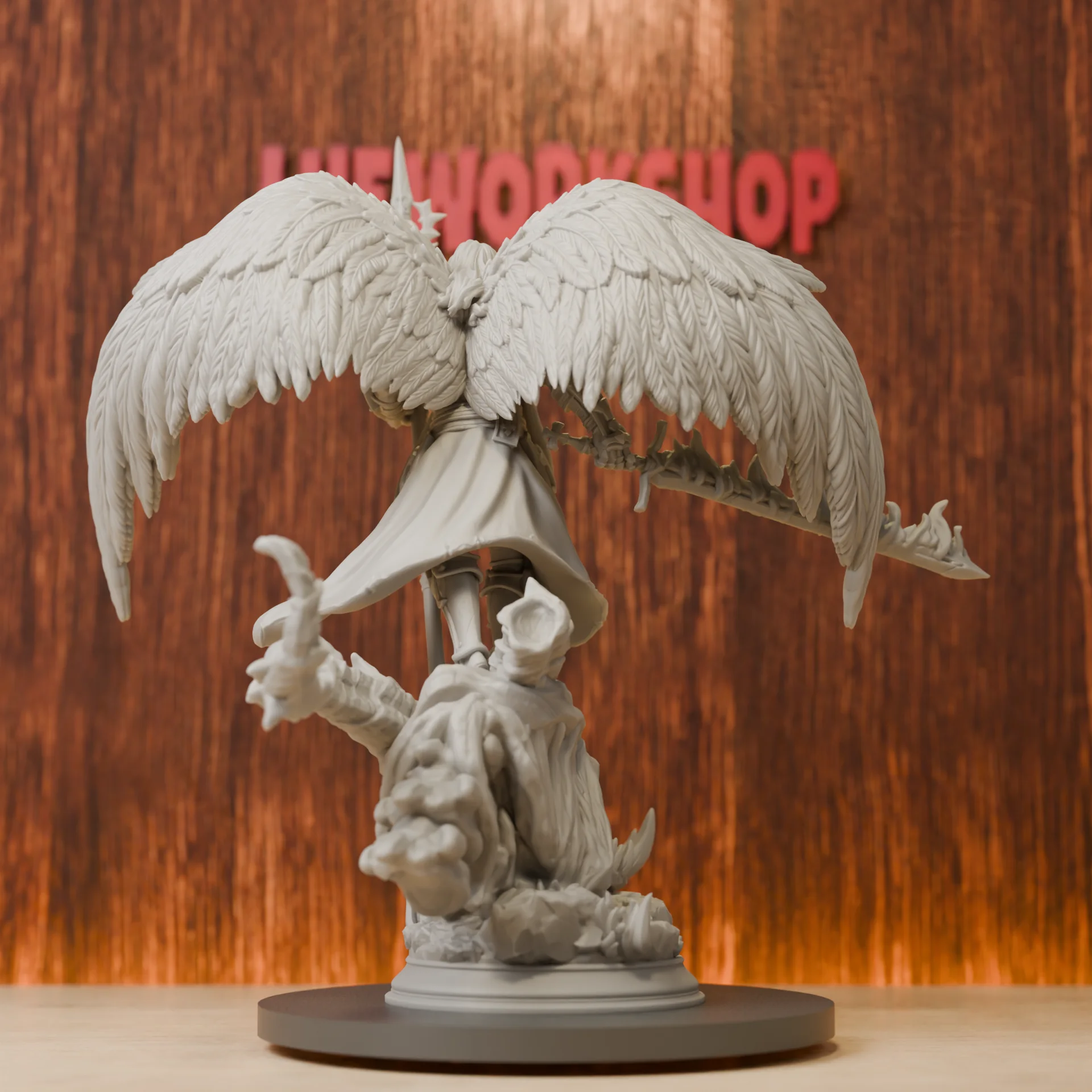 Aasimar Paladin Cleric | Sword Lance Celestial Angel Miniature | Resin 3D Printed DND Pathfinder Mini | Unpainted Grey