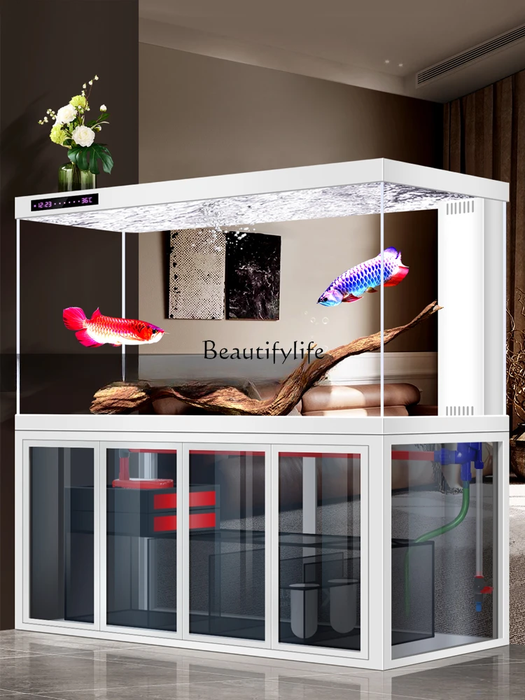 Super White Glass Dragon Fish Tank Medium and Large Household Bottom Filter Change Water Subareas Screens Entrance