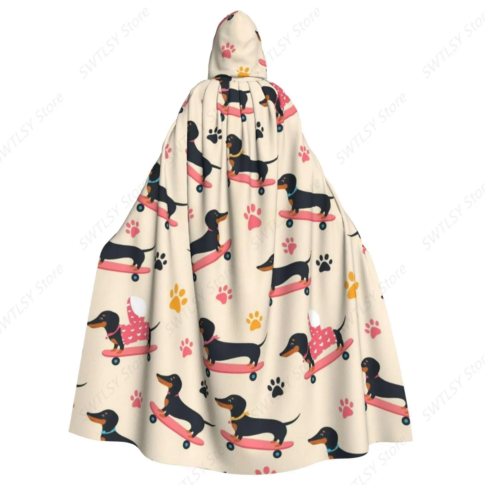 Women Men Halloween Costumes Christmas Hooded Cloak Compatible with Cartoon Dogs Skateboard Doxie Dachshund Weiner Dog Pet Dogs