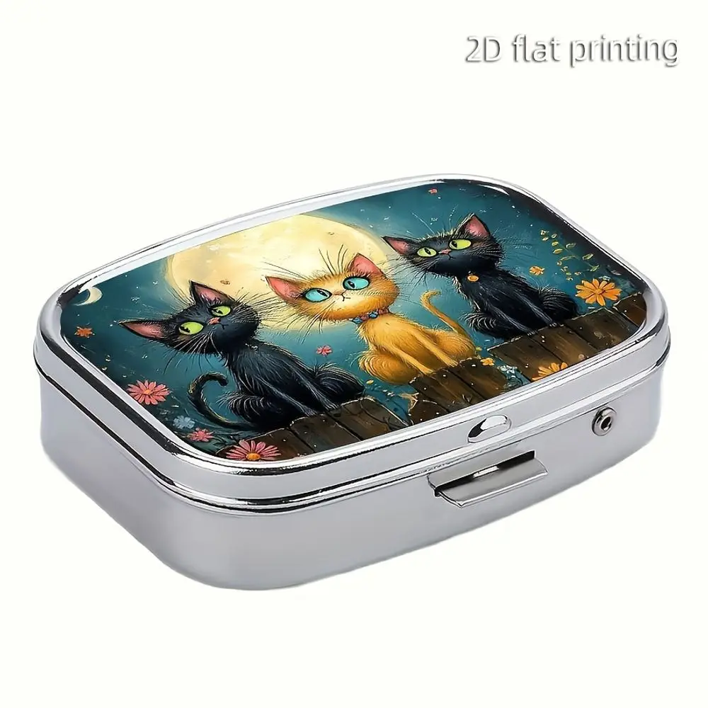 1 Cute Cat-Shaped Metal Pill Box, Bright Night-Time Design, Food-Grade Safety, Portable Pocket Wallet-Style Storage Box