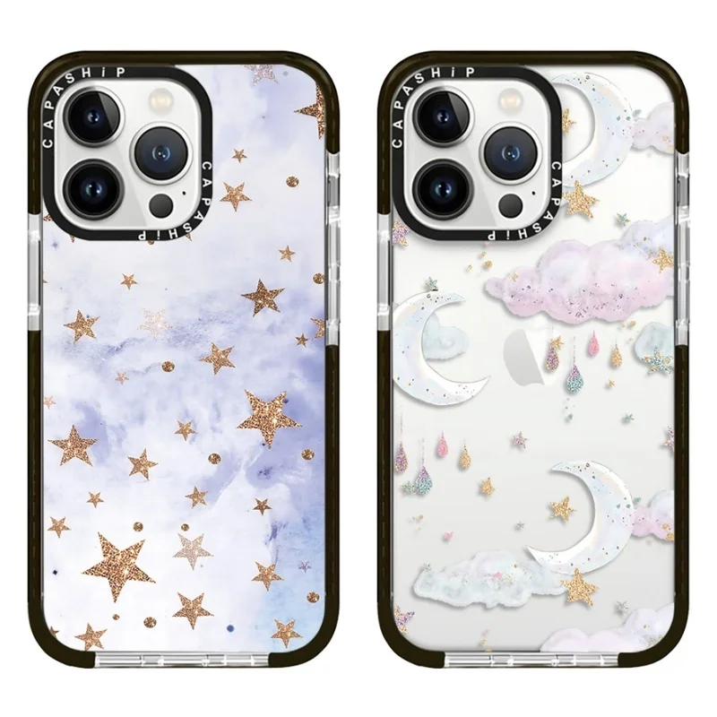 Cotton Candy Clouds Shining Stars Moon Case For iPhone 15 14 13 12 11 Pro X XS XR Max 7 8 Plus SE Soft TPU Shockproof Back Cover