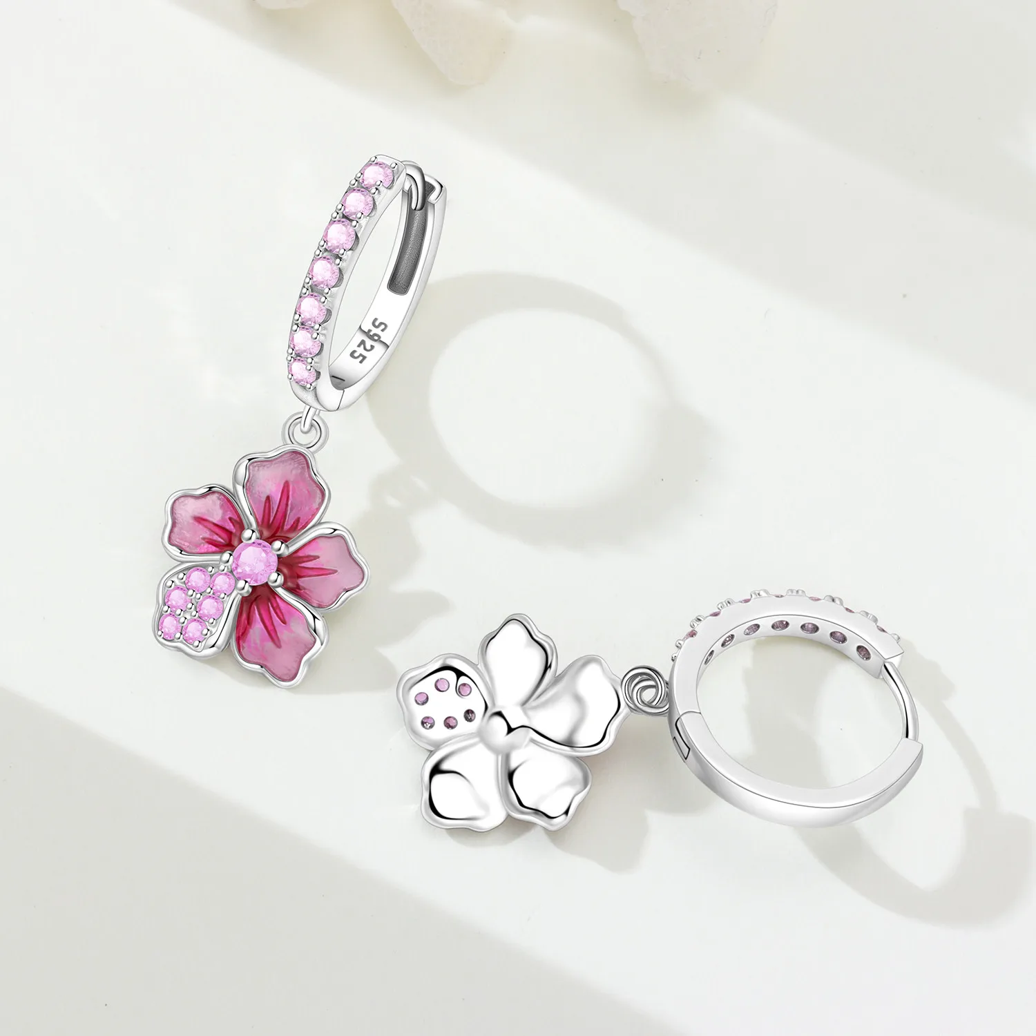 925 Sterling Silver Flower Earring Exquisite Pink Woodland Orchid Cherry Blossom Earring for Women Fashion Jewelry Birthday Gift