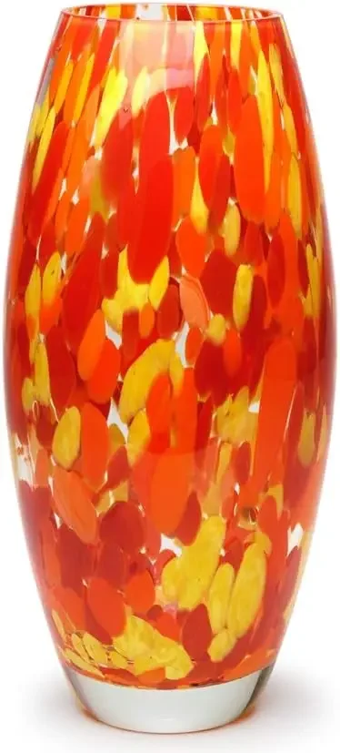 Jarrón de vidrio artístico soplado a mano, color naranja amarillo confeti, estilo Murano, para decoración floral, modelo Oliva G