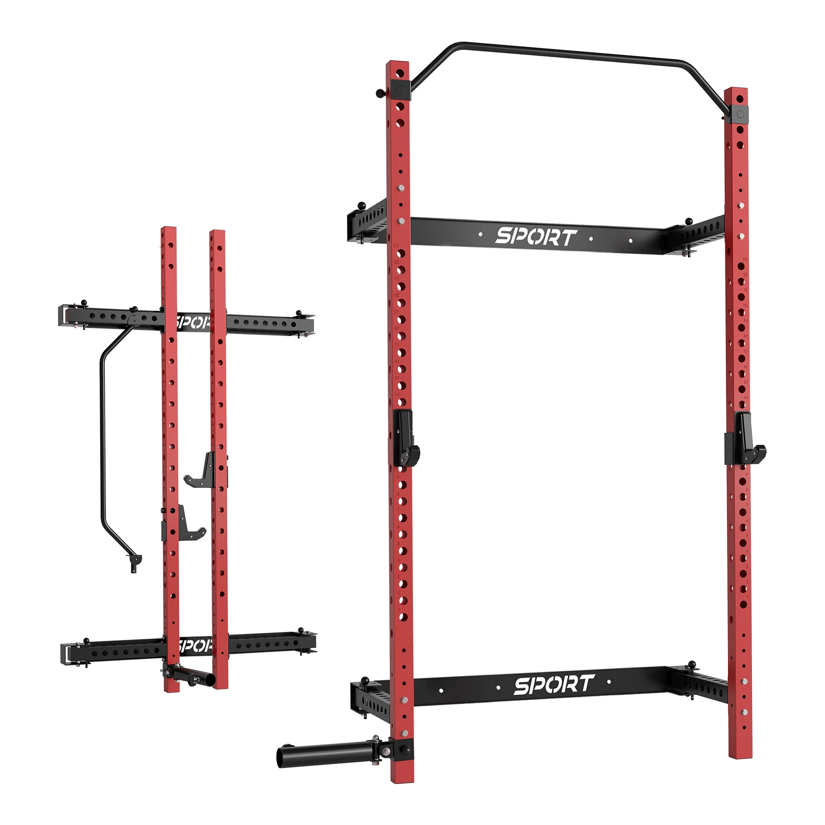 Folding Squat Rack for Home Gym, Folding Power Rack with Pull Up Bar, J Hooks and Landmine Attachments, 1000 LBS Wall Mounted