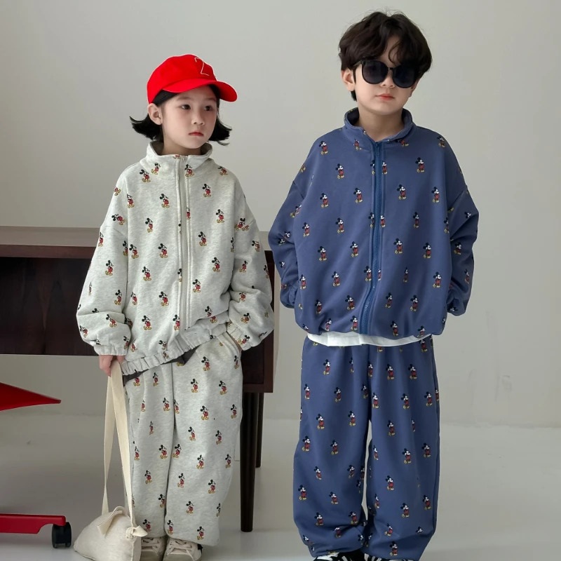 Boy Girl Two Piece Set 2024 Autumn Korean Style Sweater Long Sleeve Trousers Comfortable Versatile Cotton