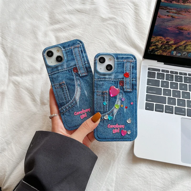 For iPhone 14Promax 2023 New Ins Net Red American Vintage Denim Silicone Phone Soft Case 14Pro 13Promax 12 11