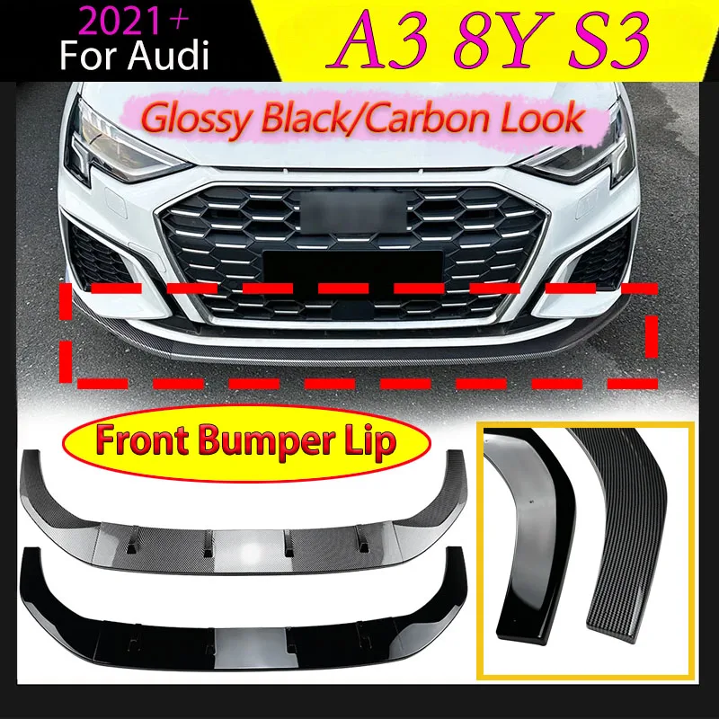 

For Audi A3 8Y S3 2021 2022 2023 2024+ Car Front Bumper Spoiler Lip Lower Canard Splitter Diffuser Blade Body Kit Tuning Trim