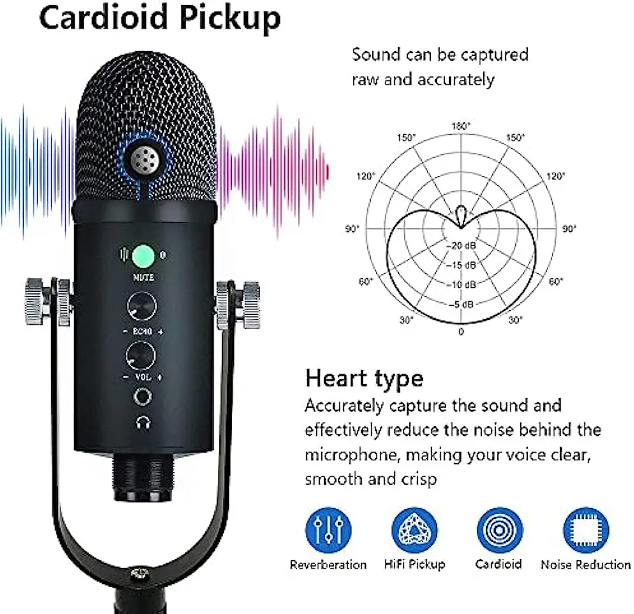 USB Microphone, Condenser Computer Microphone for Streaming, Gaming, YouTube Recording, Plug and Play,Headphone Output