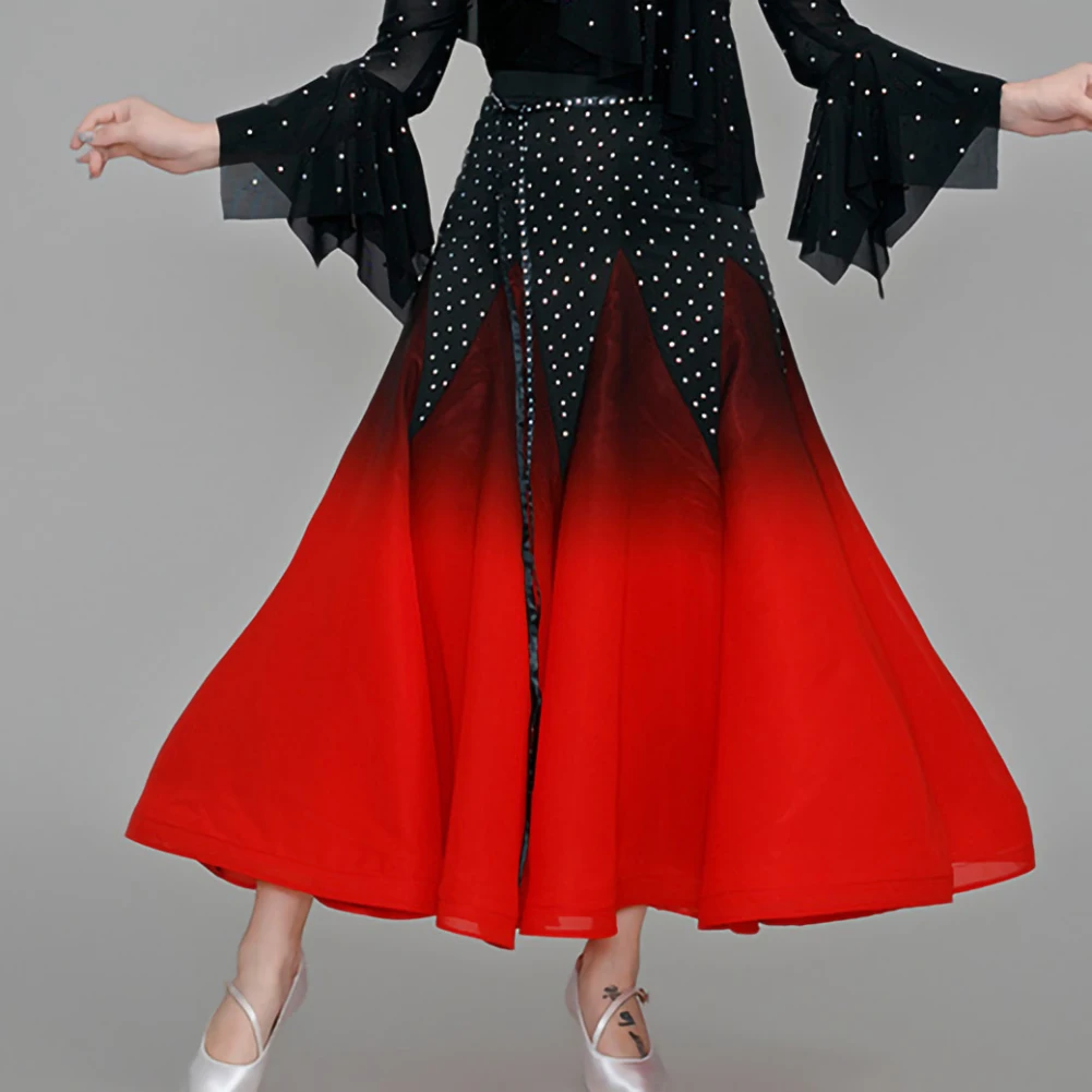 Gonna valzer Ballo da sala Abito da valzer con strass Abito da pratica di danza da sala rosso flamenco bianco sfumato di alta qualità