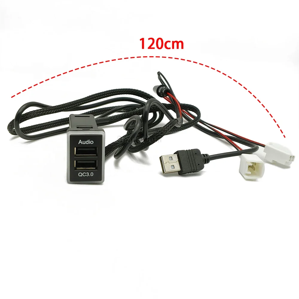 Luce blu USB QC3.0 Caricatore rapido per auto Adattatore di ingresso Audio u-disk flash Presa cavo per Toyota Prado Camry Prius Corolla Yaris