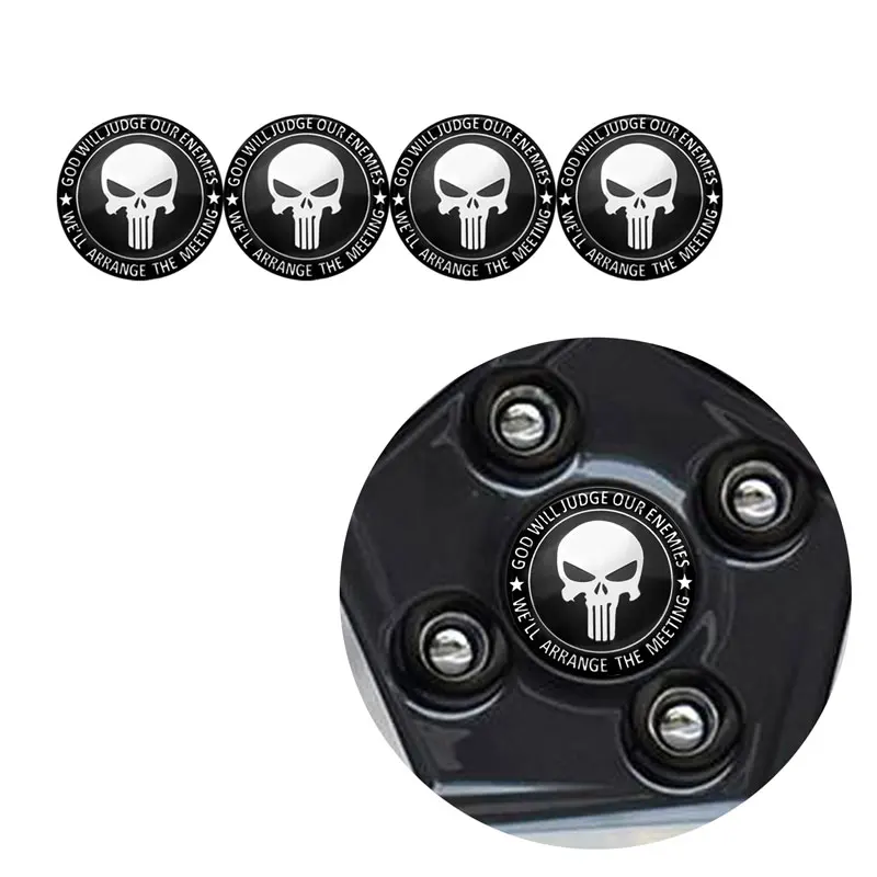 Universal 4Pcs 56mm Car Wheel Center Hub Caps Emblem Skull Logo Aluminum Tire Hub Cover Stickers Car Styling Accessories