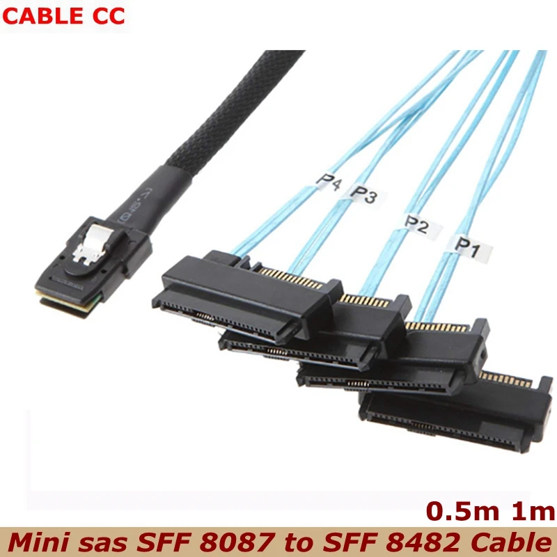 New Mini SAS 36P SFF 8087 to 4 SAS 29P SFF-8482 with 15P SATA Power Splitter Cable Connector Hard Drive Splitter Cord Wire Line