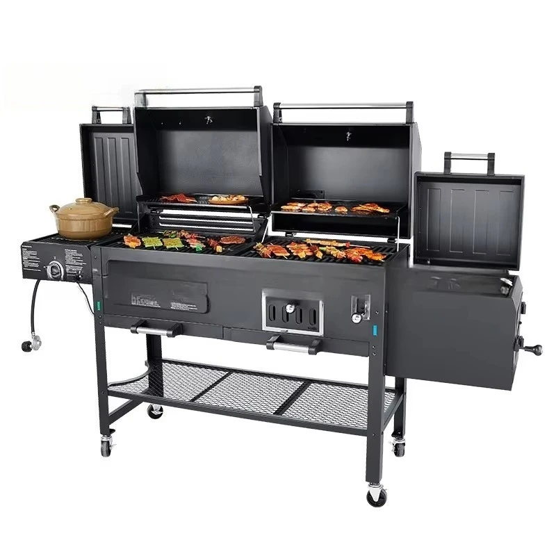 Dual-Purpose Gas Barbecue Grill American Style Stainless Steel for Household Courtyard Villa Charcoal Stuffy Tobacco Smoking