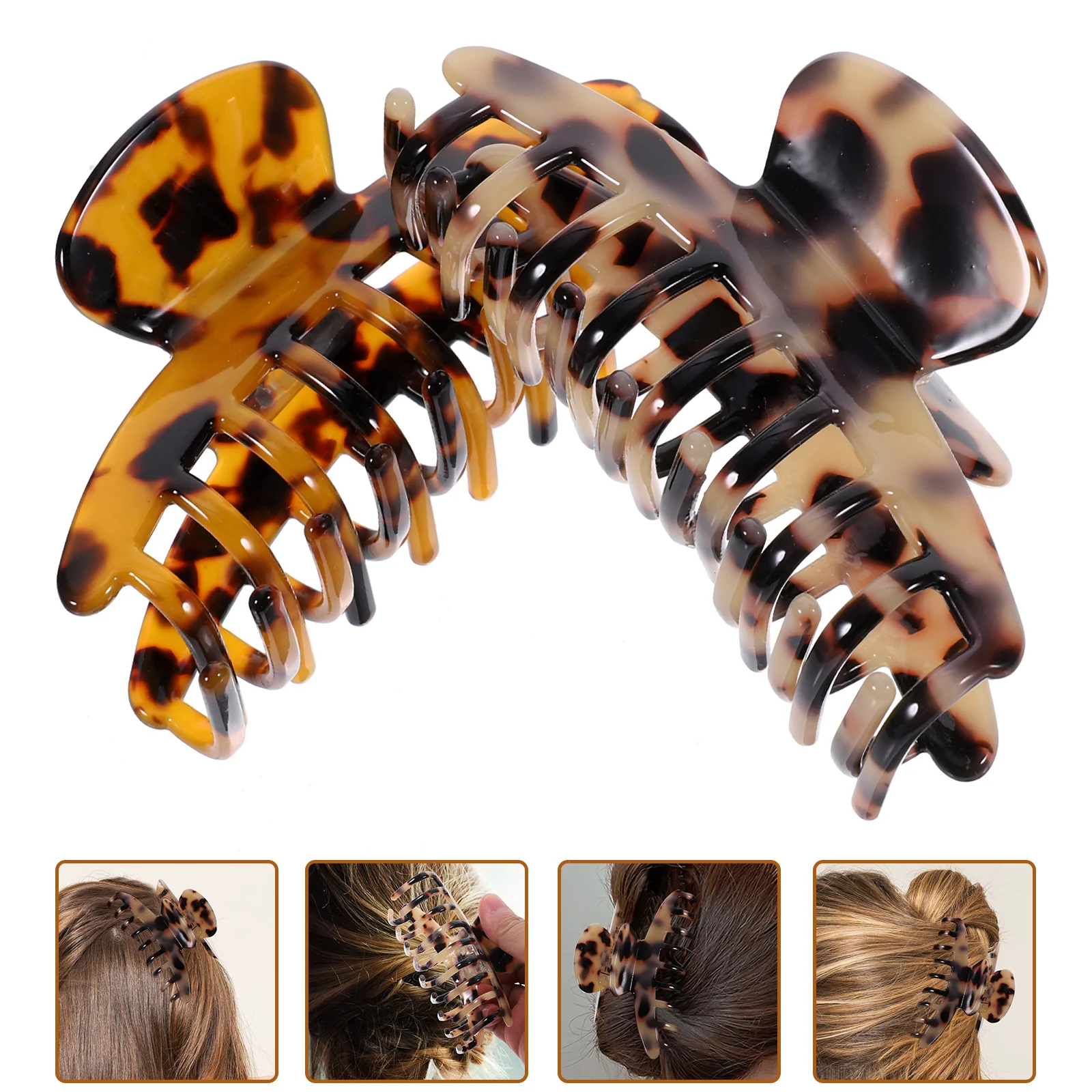 2 pezzi leopardo grande barrette clip morsetto supporto tigre anatra fermagli per capelli per le donne artiglio mascella guscio di tartaruga signorina