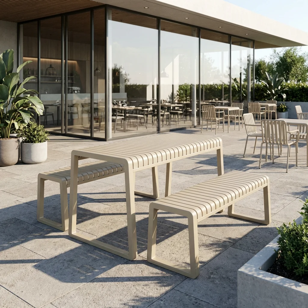 One-stop Design Custom Waterproof Outdoor Furniture Aluminium Table Restaurant Patio Dining Table for Hotel Outdoor Dining Areas