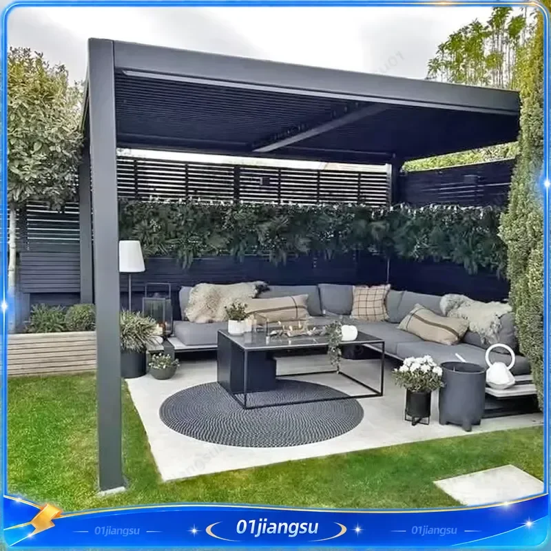 Bioclimatic Aluminum Pergola Outdoor Waterproof Motorized Louvered Roof Gazebo Heavy Duty Patio Arches Arbours with LED