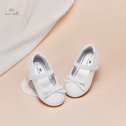 Dave Bella Spring Children Leather White Bow Girls Rubber Sole Princess Fashion Birthday Party Flat Shoes DB1240207