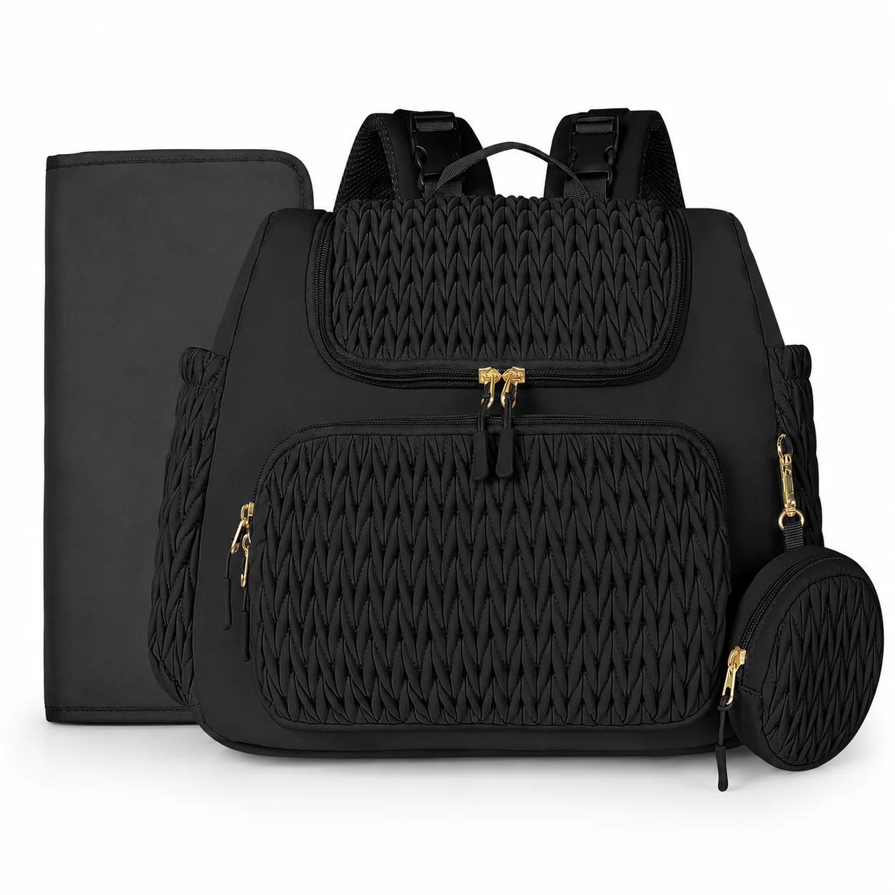 Stroller Diaper Backpack with 4 Insulated Bottle Pockets Changing Mat Large Baby Travel Bag for Mom Dad