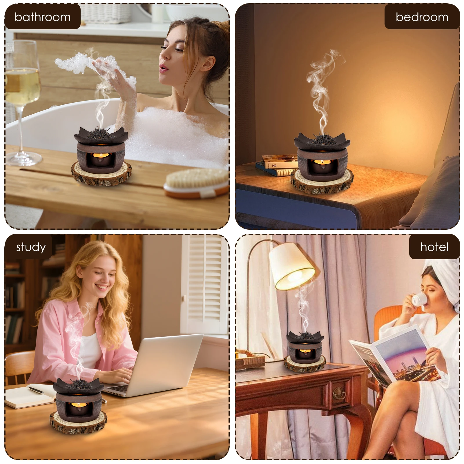 Ceramic Aromatherapy Tea Stove Essential Oil Burner Zen Incense Burner Wax Melt Tea Light Candle Holder Meditation Teapot Warmer