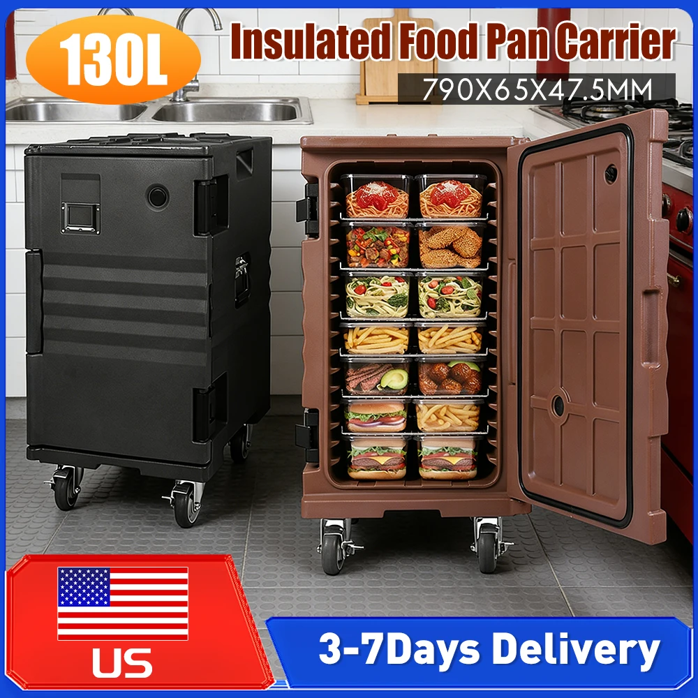 

118QT Insulated Food Pan Carrier Insulated Food Container with Wheels W/Handles for Catering Restaurant Canteen Family Party