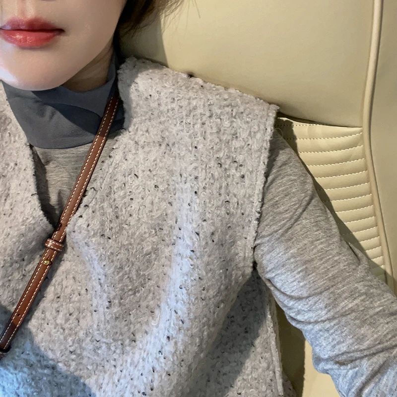 

Ladies' ort V-Ne Woolen Vest Spring Slim Fit Loose Sle T274 Faionable Commute Pure Color Autumn Collection