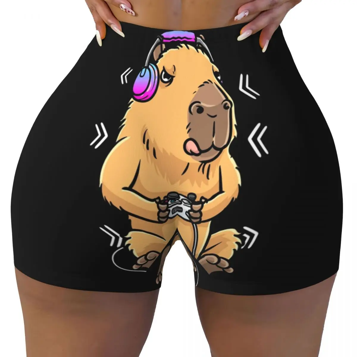 Custom Capybara Giant Cavy Rodent Gamer Gaming Workout Volleyball Biker Shorts for Women Gym Yoga Shorts