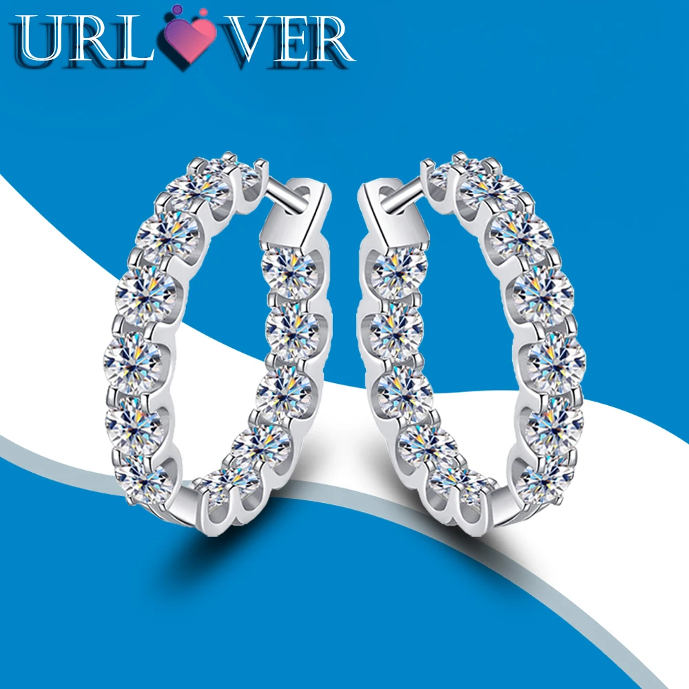 URLOVER D Color Moissanite Earrings Round Cut Lab Created Diamond 100% 925 Sterling Sliver Ear Clip for Women Fine Jewelry Gifts