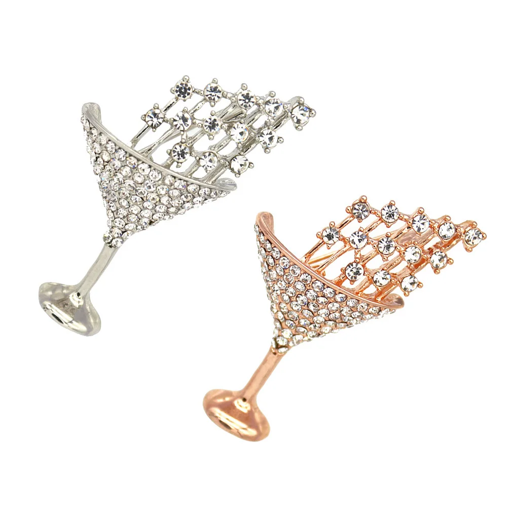 

2Pcs Cocktail Glass Shaped Brooch Chic Creative Badge Fine Craft Party Supplies Small Gift for Festival Banquet Decoration