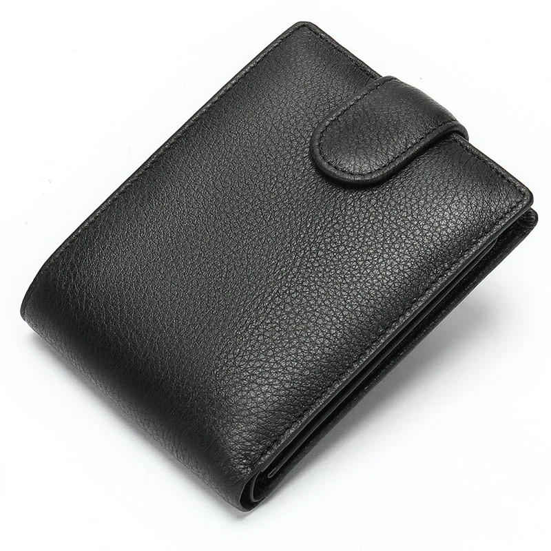 

Men's Black Wallet Genuine Leather Short Purse RIFD Soft Cowhide Male Female Money Cash Card Coins