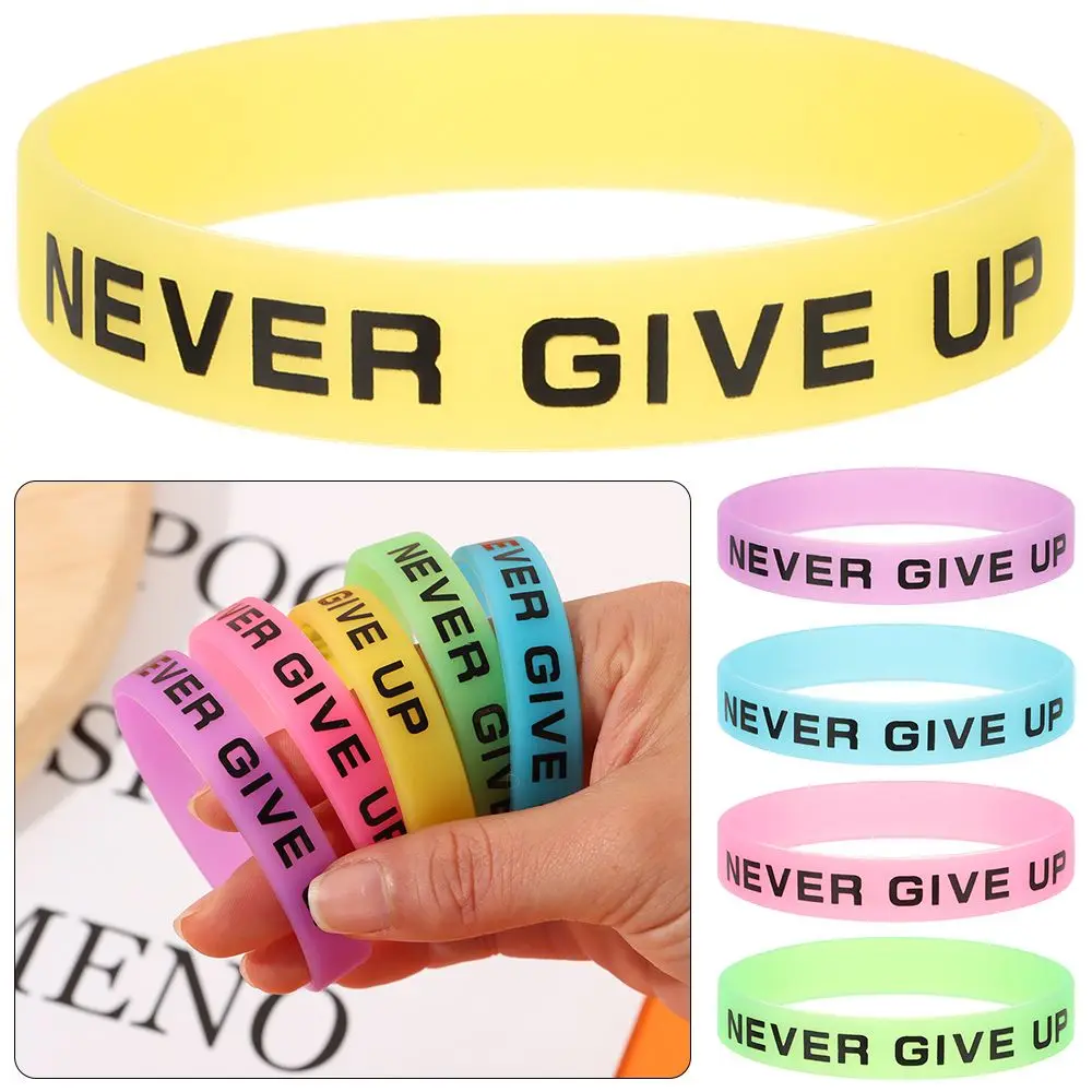1PCS Never Give Up Luminous Rubber Bracelet Sport Cuff Bangle Gifts For Men Women Fashion Jewelry Friendship Silicone Wristband