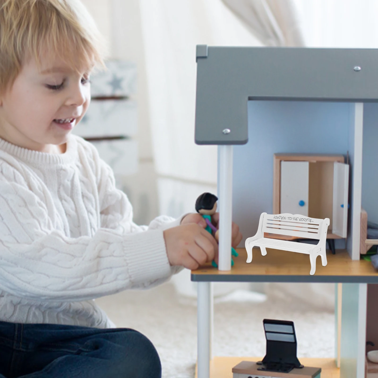 

Small Wooden Chairs Ornaments White Color Assembled Model Furniture Vintage Look Smooth Surface Miniature Scene Decor