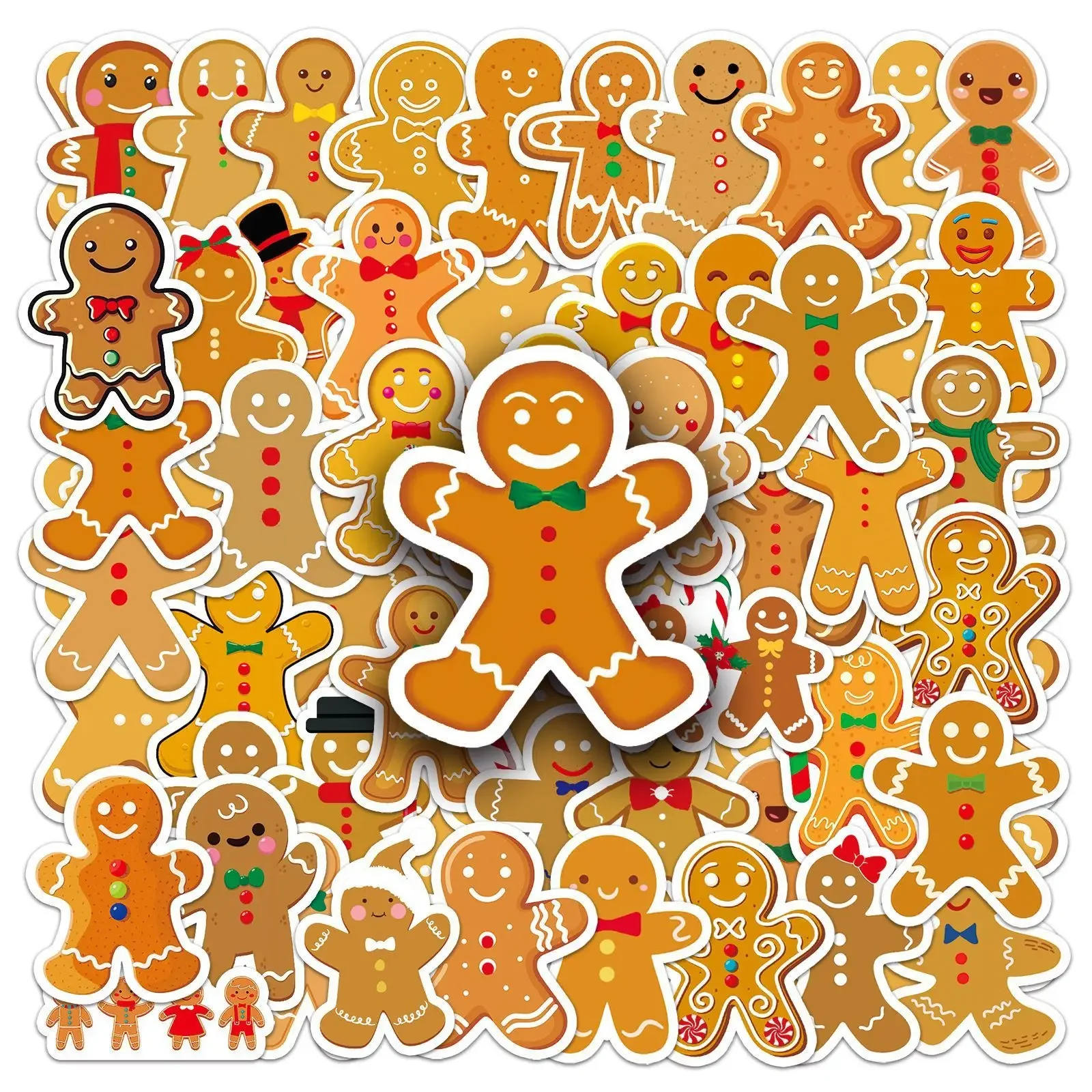 50 Gingerbread Man Christmas Decorative Cookies Cute Cartoon Waterproof Stickers Luggage Tag Stickers Suitable for Backpacks