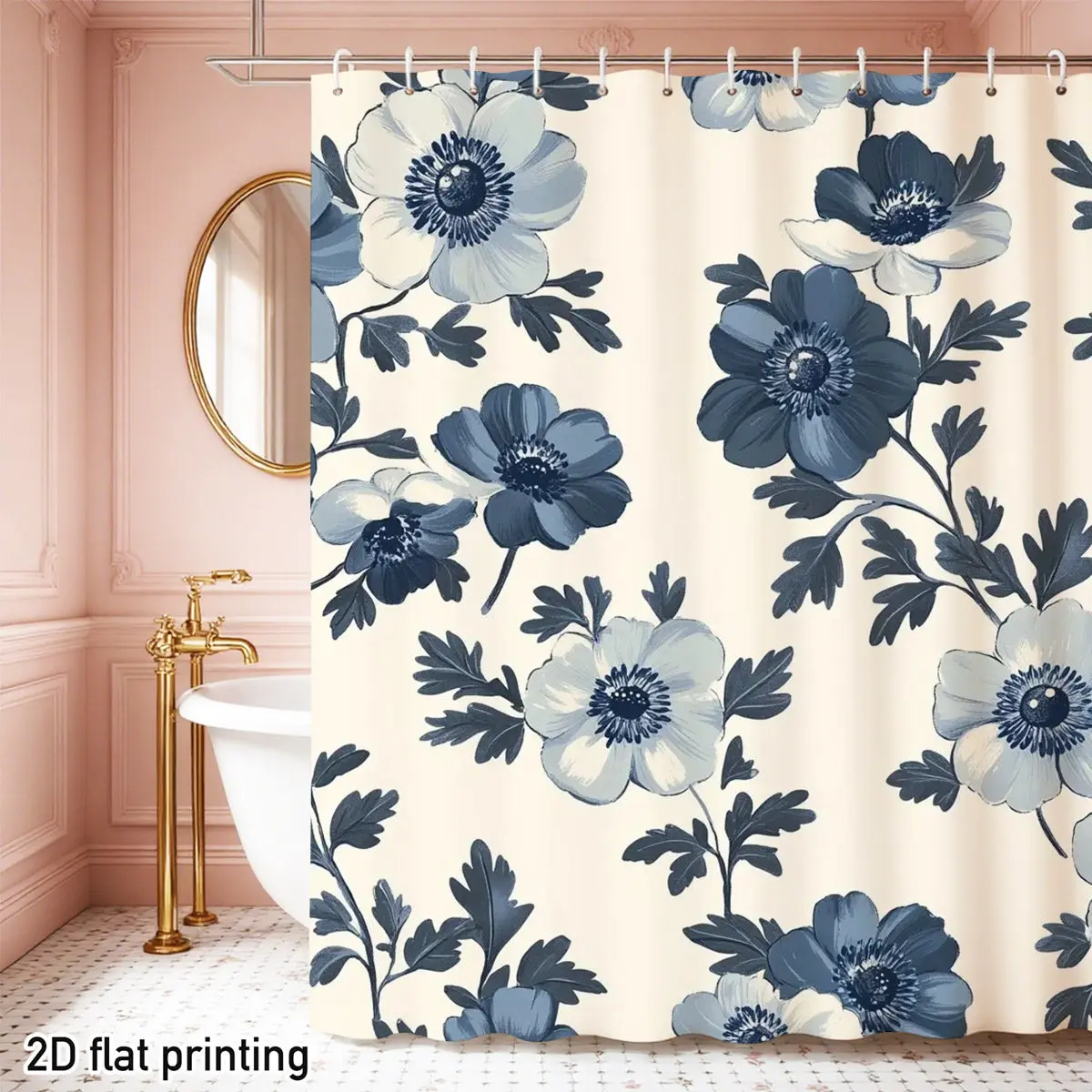 

Luxury Botanical Floral Shower Curtain Blue and White Print Waterproof Bathroom Shower Curtain Liner 180x180cm Decor