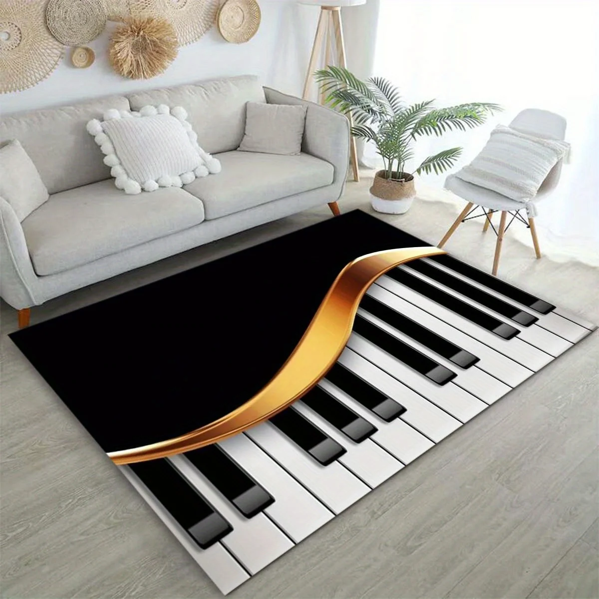 

Piano key rug: non-slip crystal velvet, black-white-gold. For decor, bedding, piano.