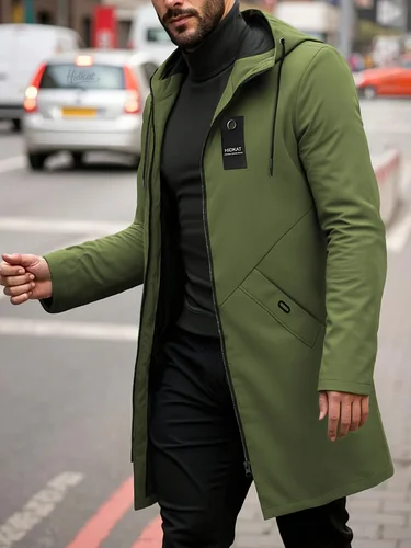 Chaqueta casual de moda para hombre con capucha y cordón, color sólido, adecuada para atuendo informal de primavera y otoño