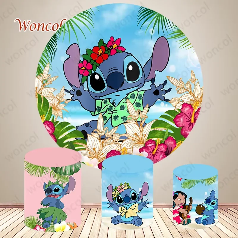 Disney Lilo & Stitch Round Cover Kids Birthday Background Lilo & Stitch Cylinder Cover Baby Shower Decorations Photocall Props