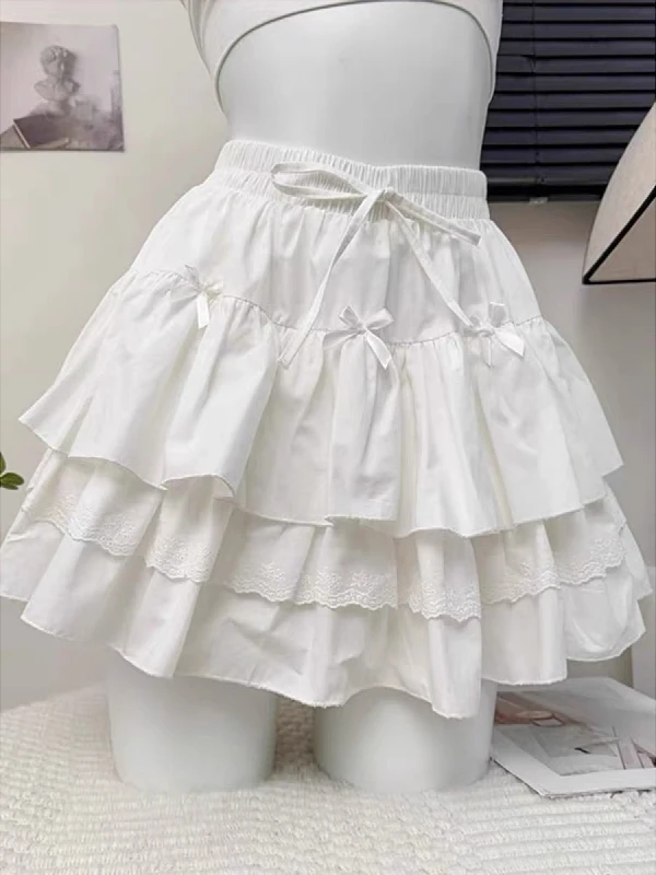 Summer New plus Size Women's Pure White Lace Short Skirt Ballet Style Cake Skirt High Waist Standard Fit Commute Korean Style