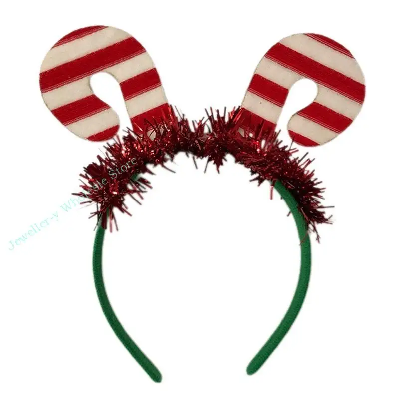 

R7UF Glitter Tinsel Hair Hoop Christmas Headbands Candy Cane Hairband Party
