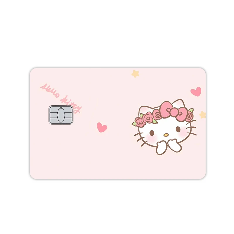 Couverture de Film de dessin animé Hello Kitty, autocollants en PVC Laser Star Kawaii pour carte bancaire de débito de crédit, petite et grande sans puce, peau imperméable