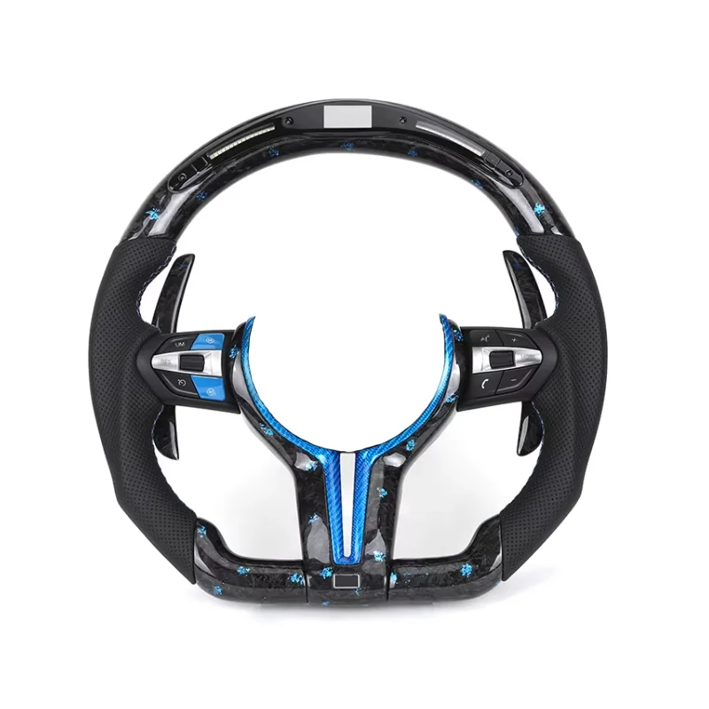

With Blue M1 M2 Button Forged Carbon Trim LED M Sport Steering Wheel for BMW F10 M5 F30 M3 F80 M4 F82 X6 F16 Z4 E89 E90 E91 E92
