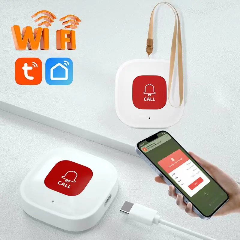 Tuya WiFi Smart SOS Call Button Wireless Caregiver Pager Phone Alert Transmitter Emergency Call Button for Elderly Patient