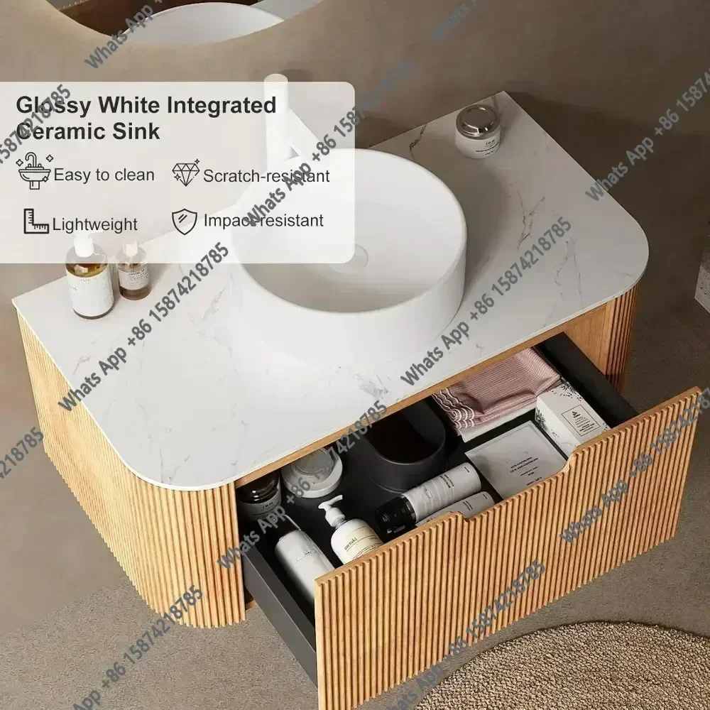 Picture 7: X5 Cabinet Floating With Marble Top&Basin Ultra-Thin Ceramic Nordic Modern Minimalist 24-Inch Bathroom Vanity W/Sink,Large Stora