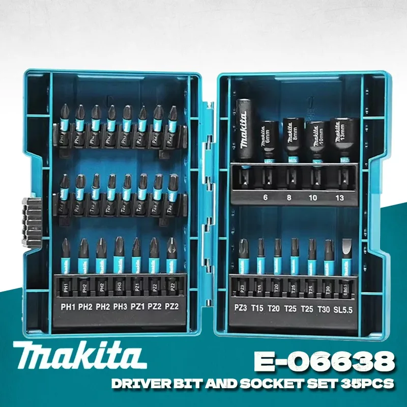 

MAKITA E-06638 Impact BLACK 35pcs Screwdriver Bit Set, PH PZ T Star Hex Driver Kit with Magnetic Holder
