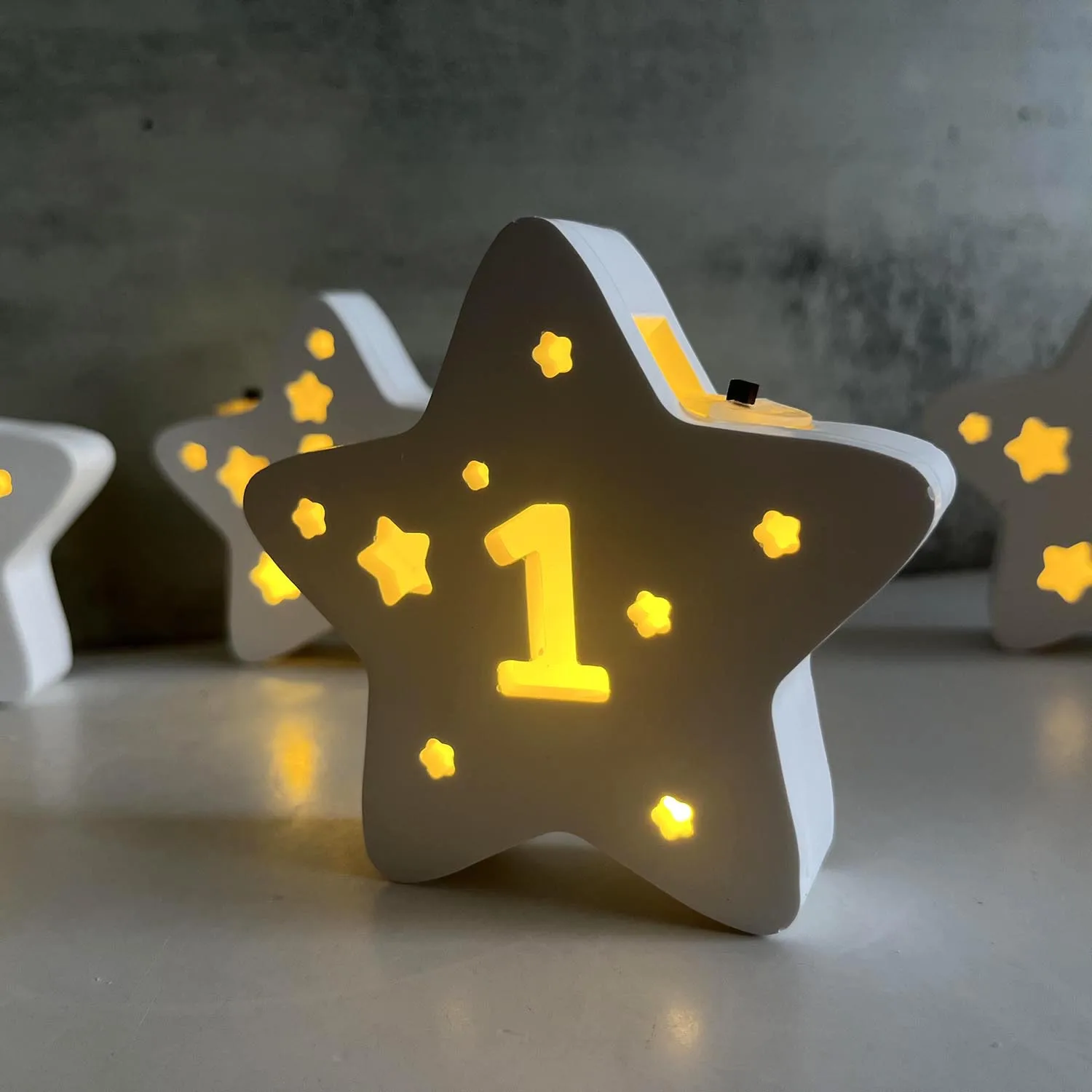 Digital Stars Lamp Box Silicone Molds Number 1 2 3 4 Ornament Cup with Lid Concrete Cement Mold Ornament Gypsum Plaster Mould