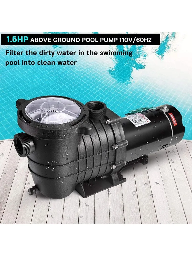 1.5 HP Pool Pump Above Ground and Inground,6600 GPH Powerful Self Primming Swimming Pool Pumps with Strainer Filter Basket