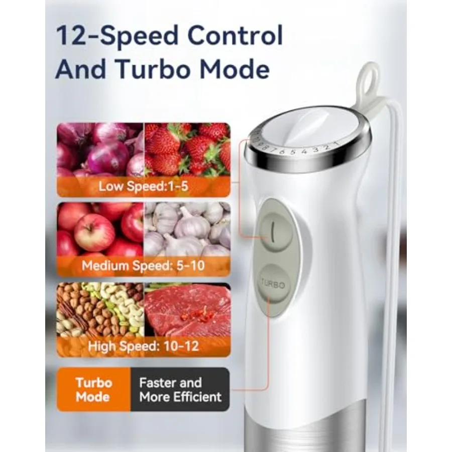 Immersion Blender Handheld 1000W 5 in 1 Corded Stick Hand Blender Kitchen with 12 Speed BPA-Free Mixing Beaker Chopper Whisk Mi