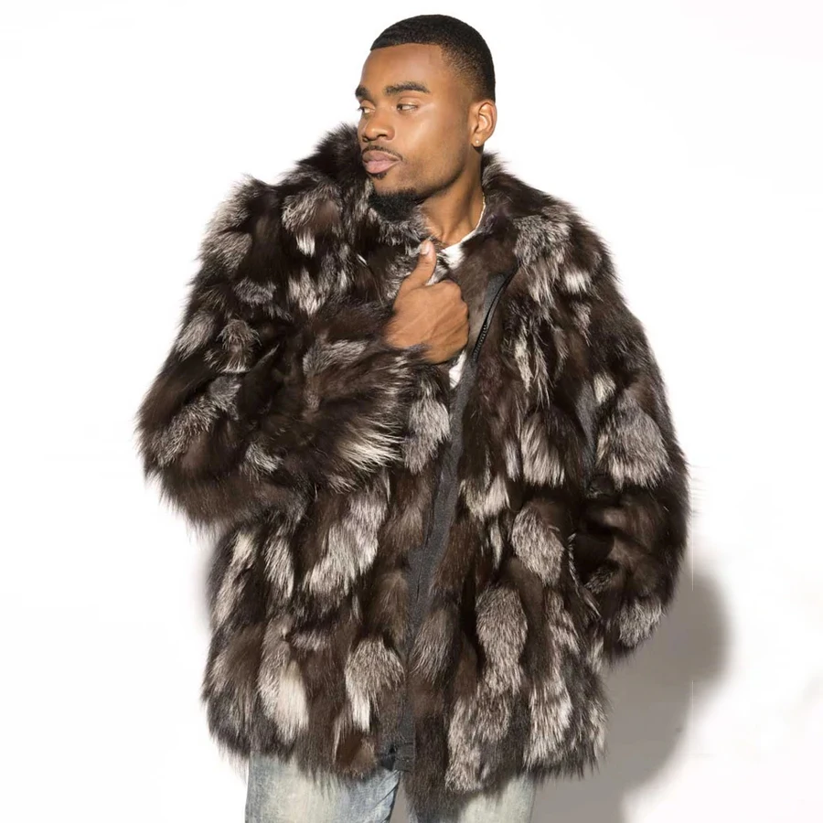 Men Fur Coat Silver Fox Fur Mens Coat Real Fur Jackets Winter Jacket Luxury Warm Outerwear High Quality Best Selling