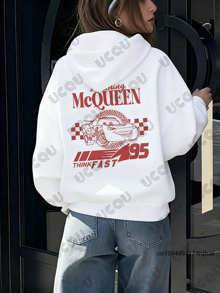 

Новинка 2026, хлопковые толстовки с принтом Lightning Mcqueen Racing Cars для женщин, осенне-зимняя толстовка с длинными рукавами, повседневные топы унисекс