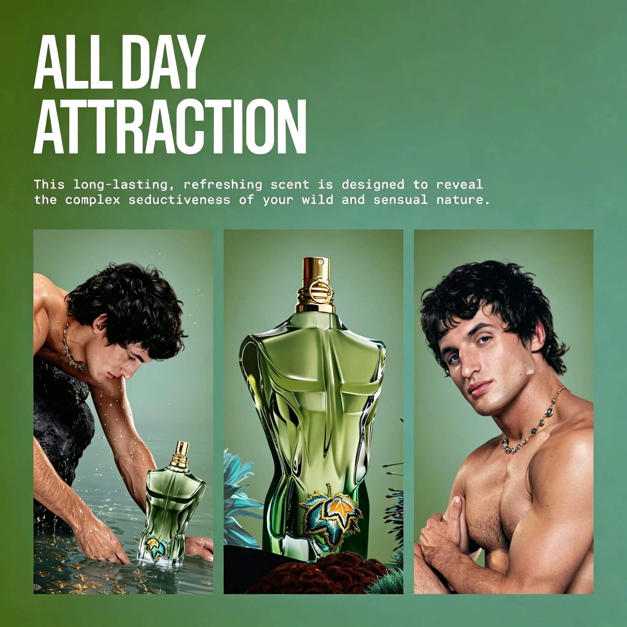 Jean Paul Gaultier Le Beau Paradise Garden Eau De Parfum für Männer, langanhaltendes, frisches, holziges, aquatisches Herrenparfüm mit Kokoswasser, grüner Feige und Sandelholz - Designer-Duftspray – Detail 3